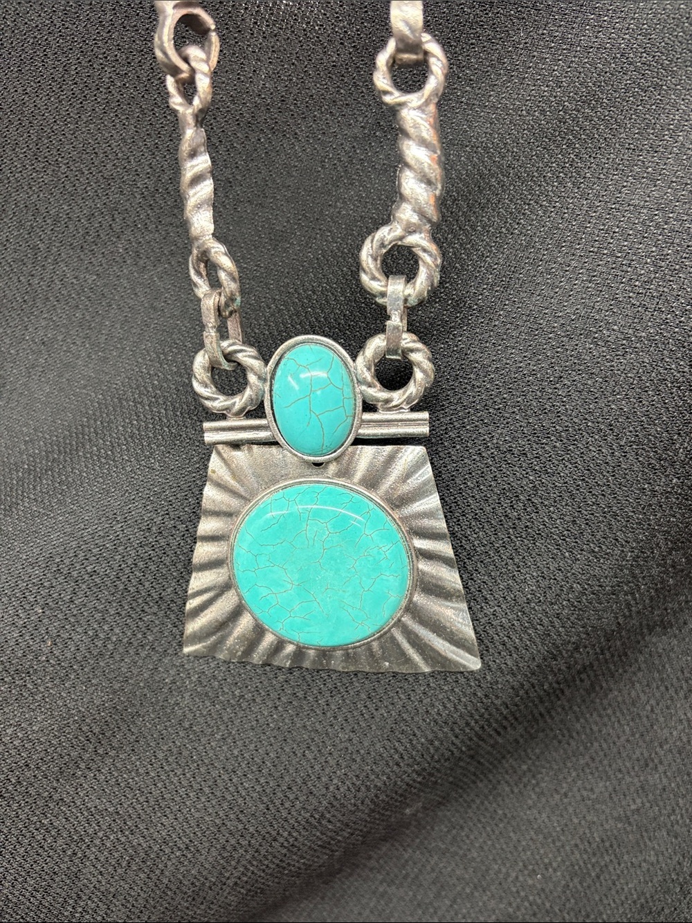 Statement Necklace with faux Turquoise Inlay
